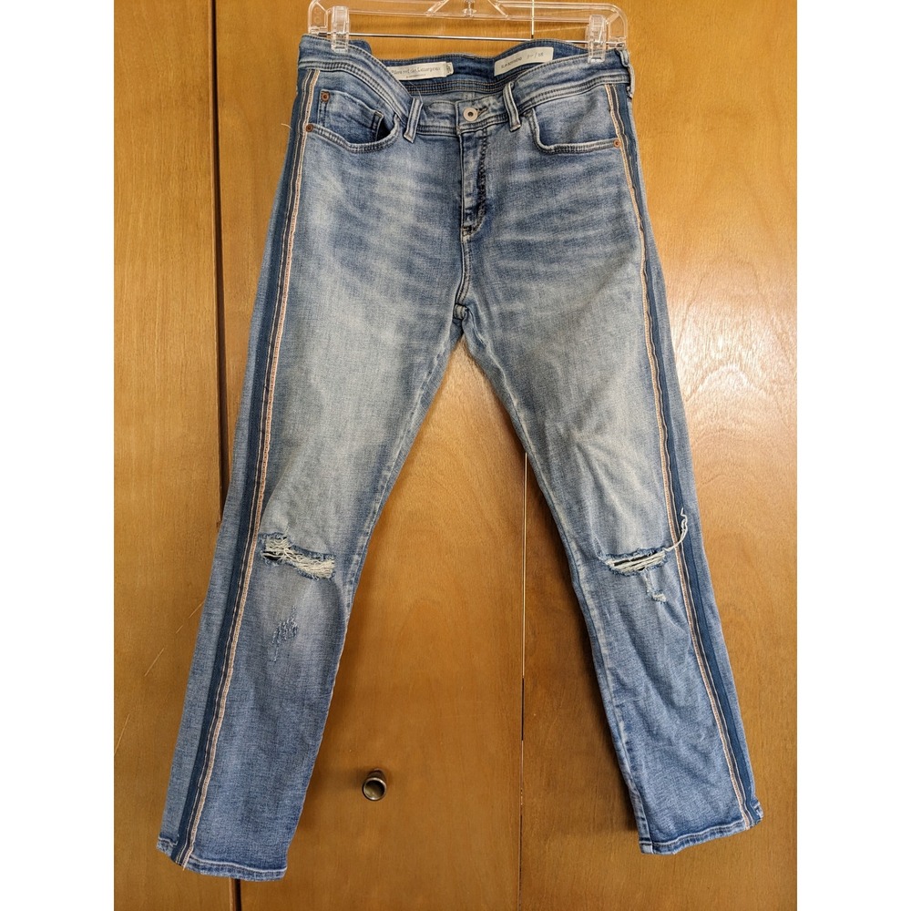 Pilcro and the Letterpress Anthropologie Slim Boyfriend Jeans Side Stripe Blue28